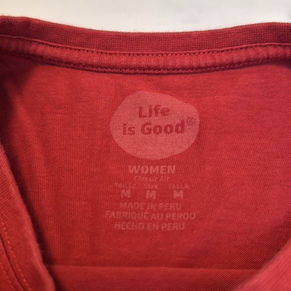 Women’s Life is Good Heart Snow Flake Red Long Sleeve Shirt - Picture 4 of 7